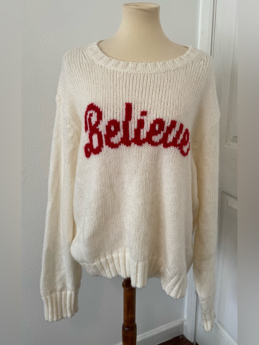 Wooden Ships Believe Chunky Sweater Wool Mohair Soft Cozy Holiday ASO Size X/L